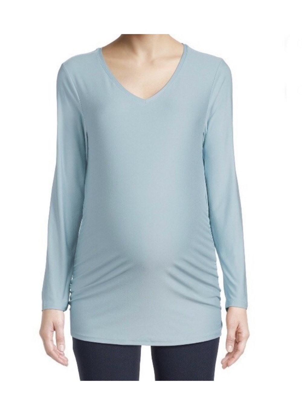Women’s Light Blue V-Neck Maternity Long Sleeve Top